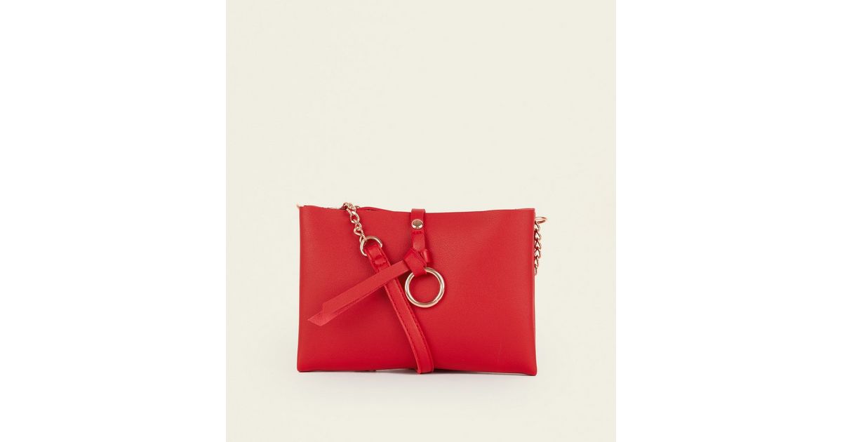 Red LeatherLook Chain Shoulder Bag New Look