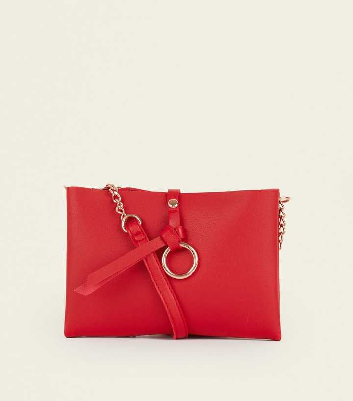 Red Leather-Look Chain Shoulder Bag