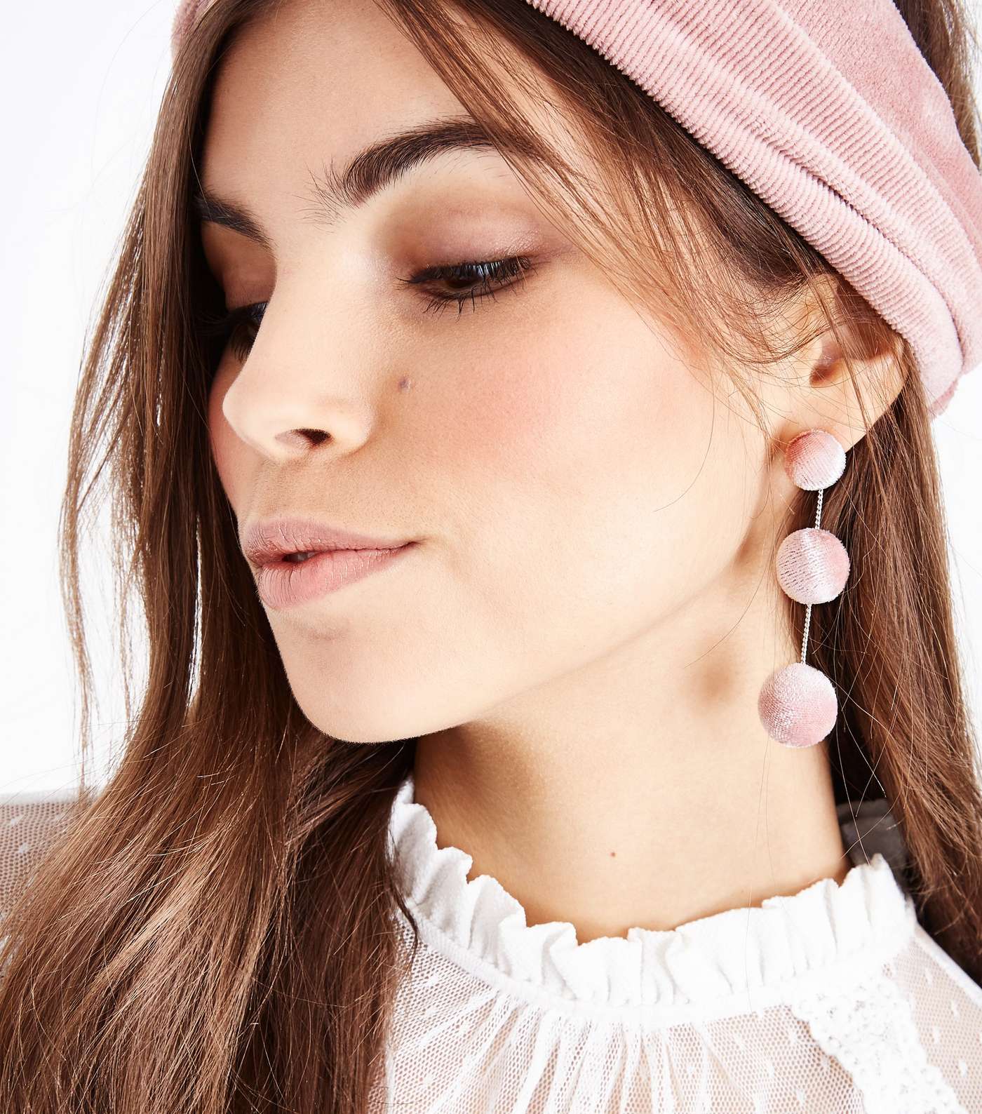 Pink Velvet Orb Drop Earrings Image 2