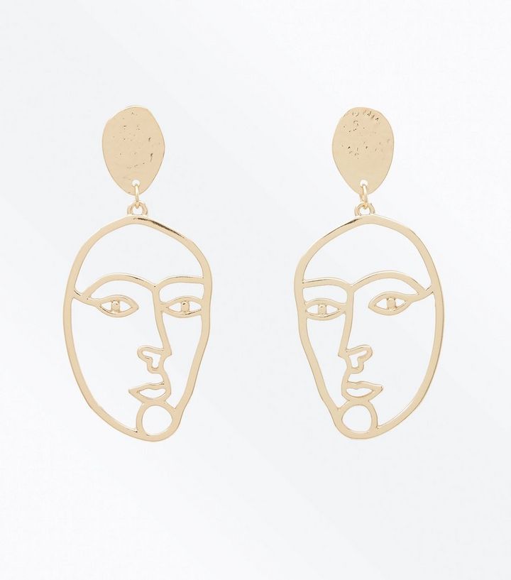 Gold Cut Out Face Large Earrings New Look The Look