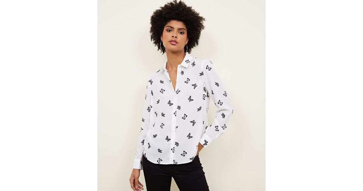 White Butterfly Print Oversize T-shirt 19080 main image 1
