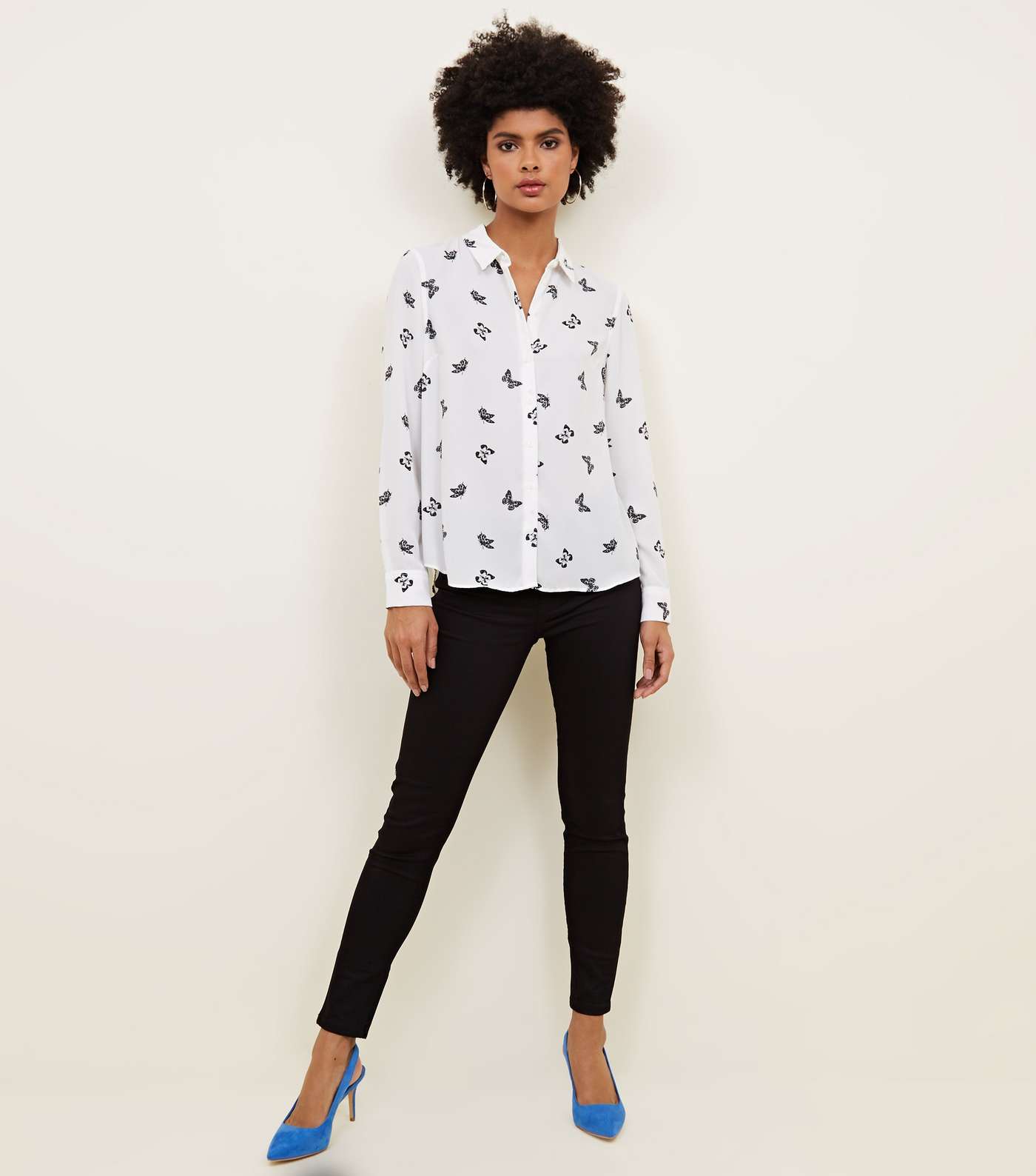 White Butterfly Print Shirt Image 2