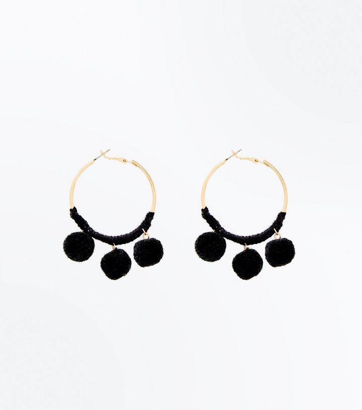 Black Pom Hoop Earrings Add To Saved Items Remove From Black Pom Hoop Earrings Add To Saved Items Remove From