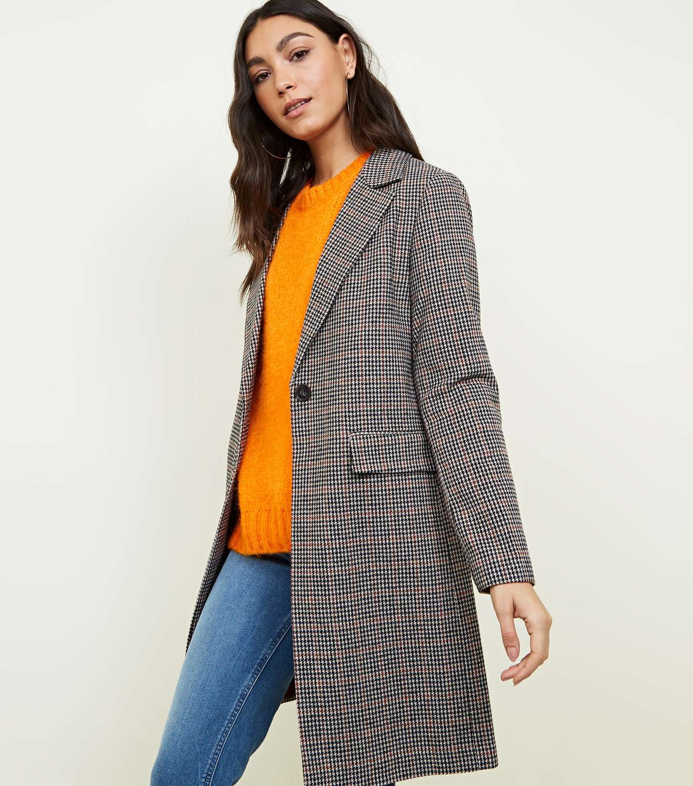 Brown Houndstooth Check Coat 