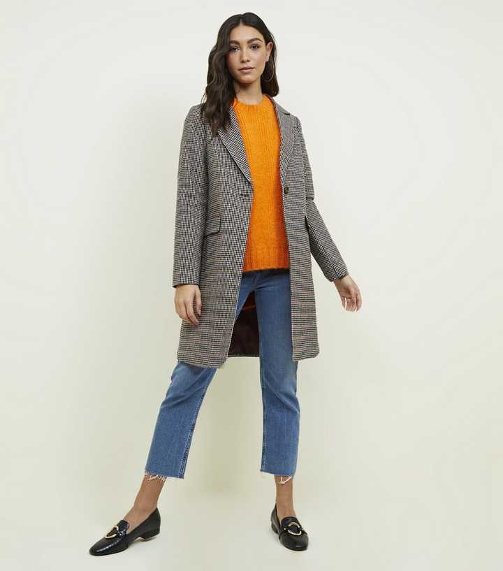 Brauner Mantel mit Hahnentrittmuster | New Look 