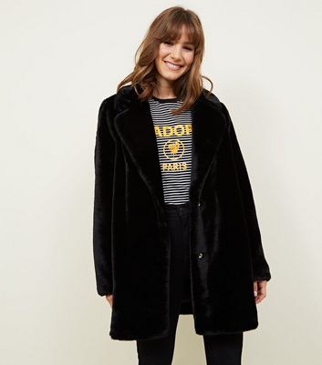 Black fluffy coat new look online