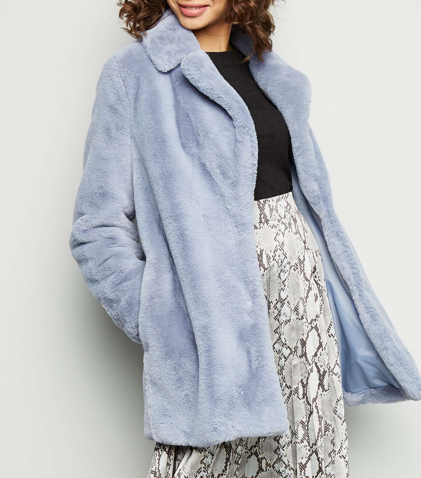 Pale Blue Faux Fur Longline Coat