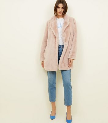 New look pale outlet pink faux fur coat