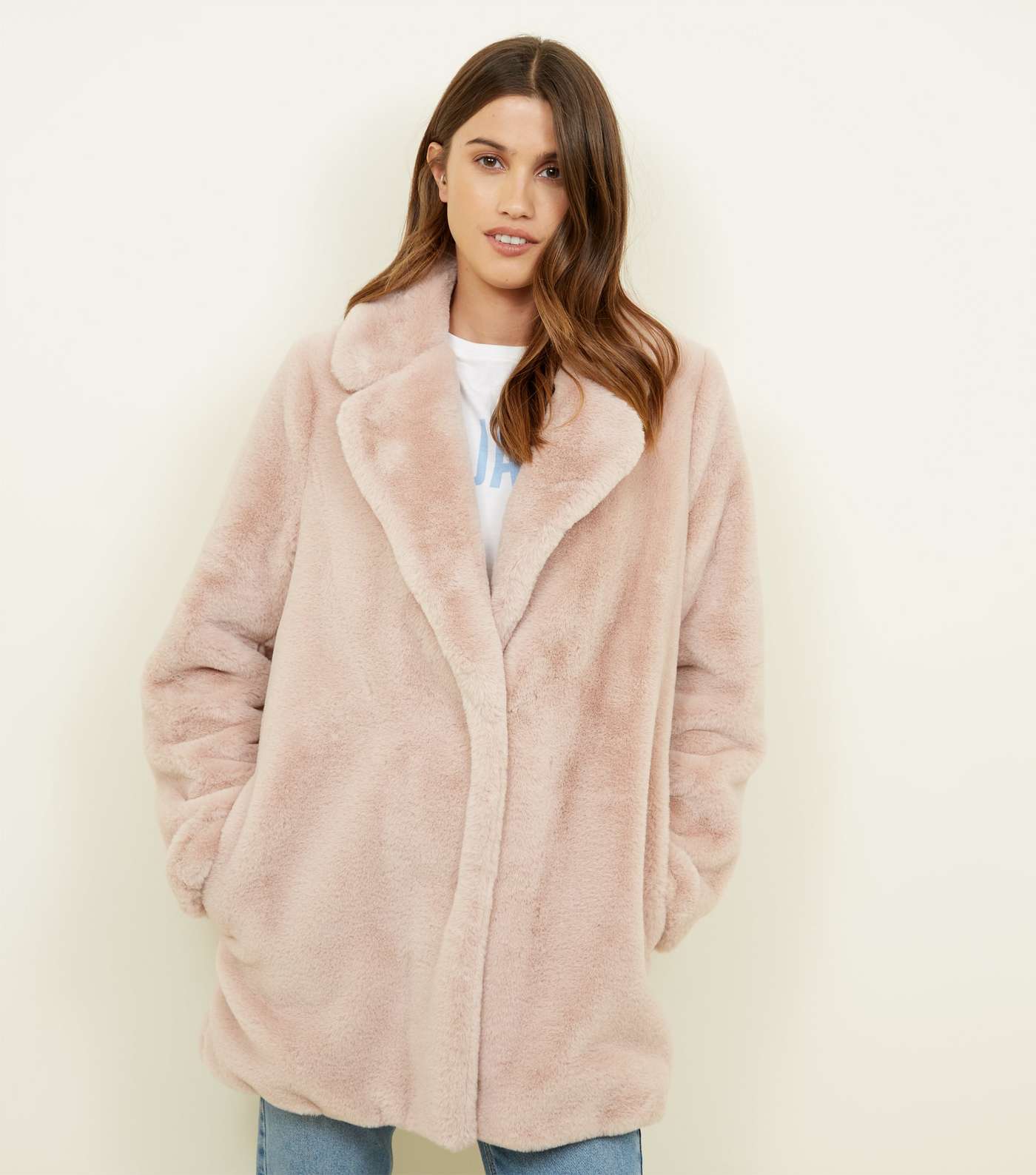 Pale Pink Faux Fur Longline Coat Image 6
