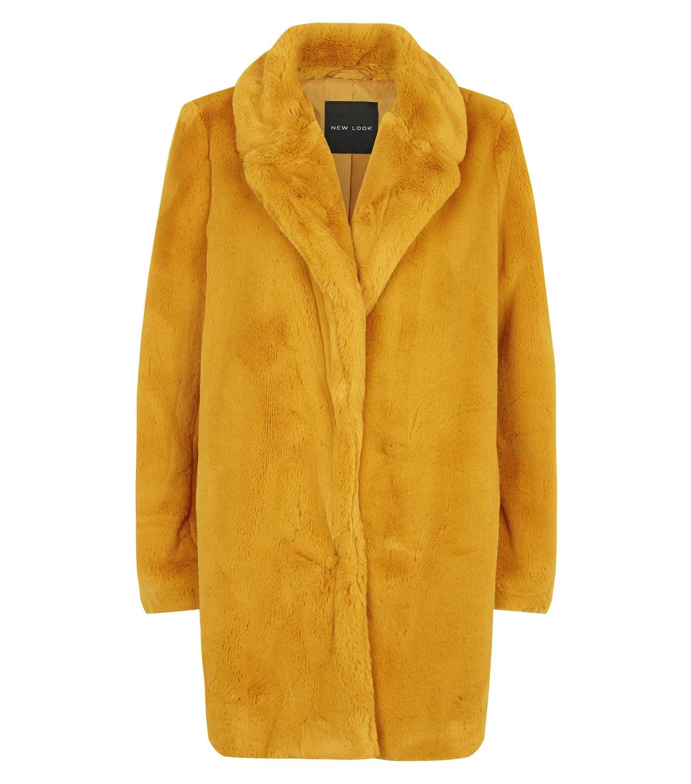 Mustard Faux Fur Longline Coat Image 4