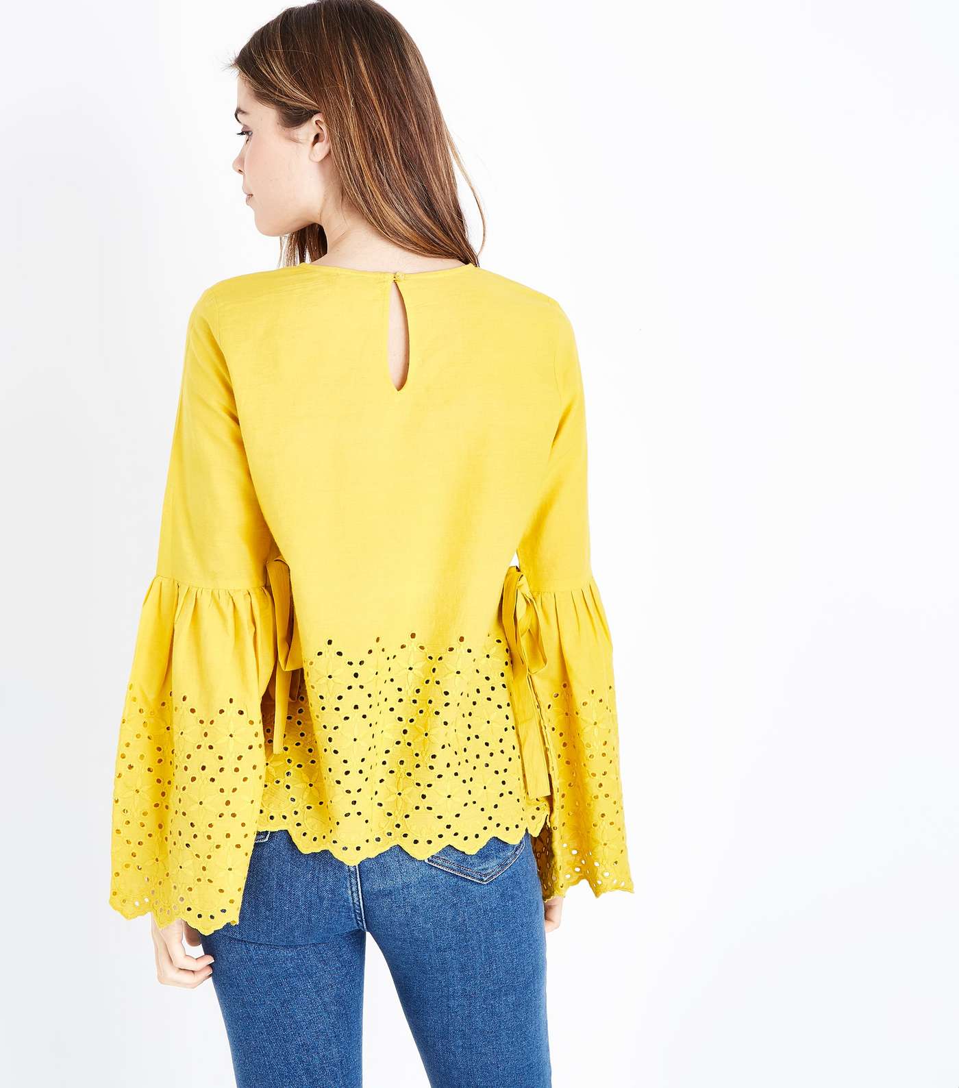 Blue Vanilla Yellow Broderie Bell Sleeve Top  Image 3
