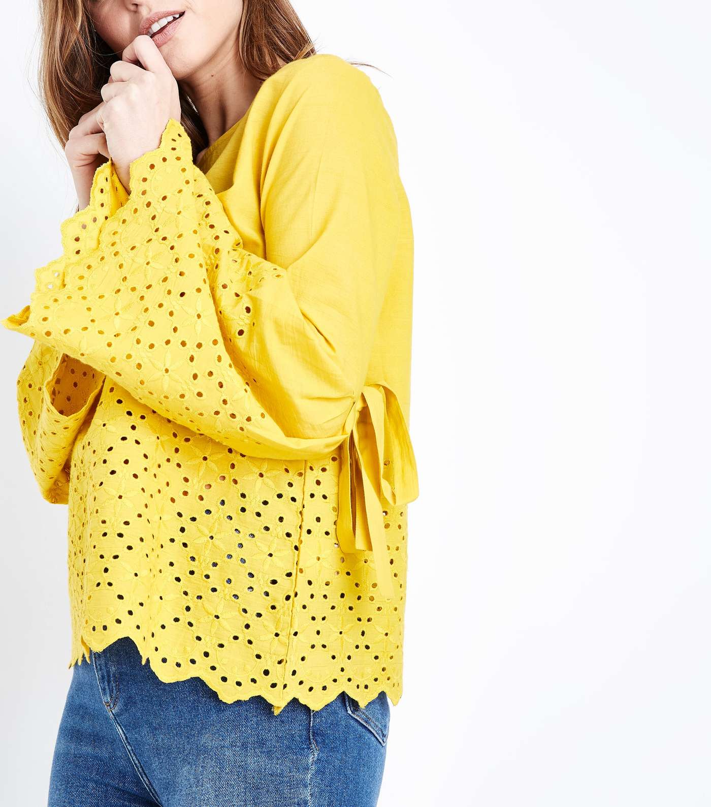 Blue Vanilla Yellow Broderie Bell Sleeve Top  Image 5