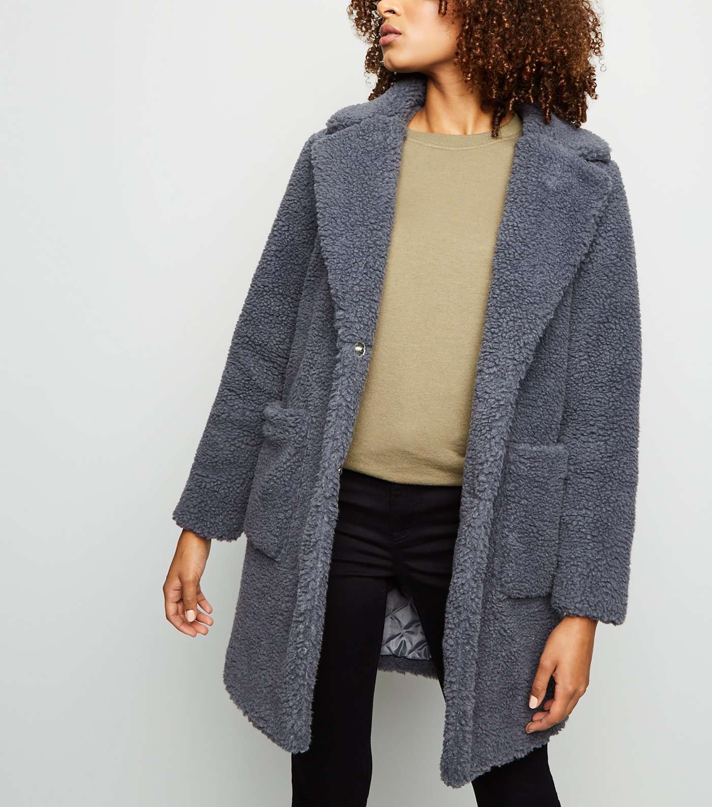 Grey Quilted Lining Teddy Coat