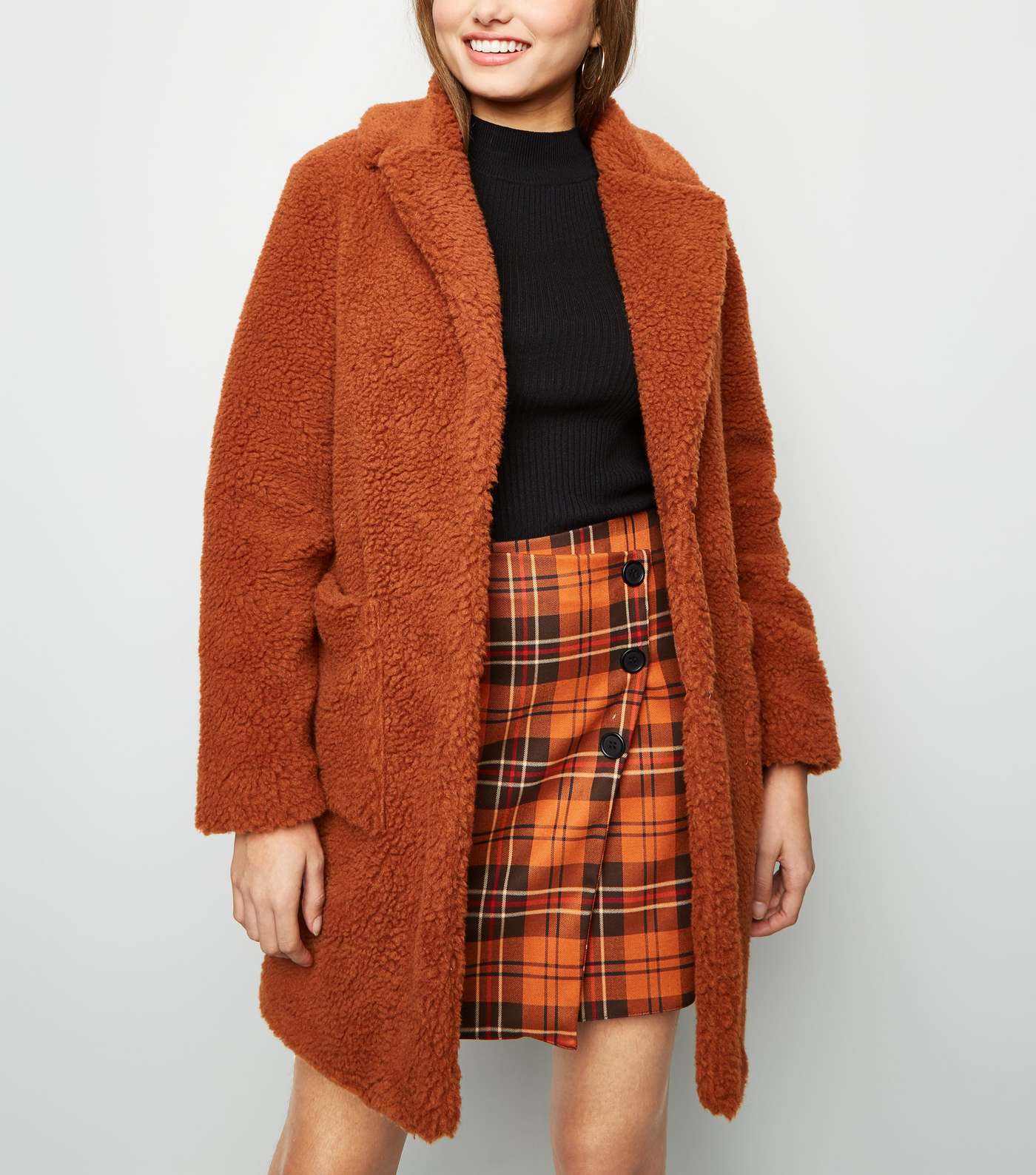 Rust Quilted Lining Teddy Coat