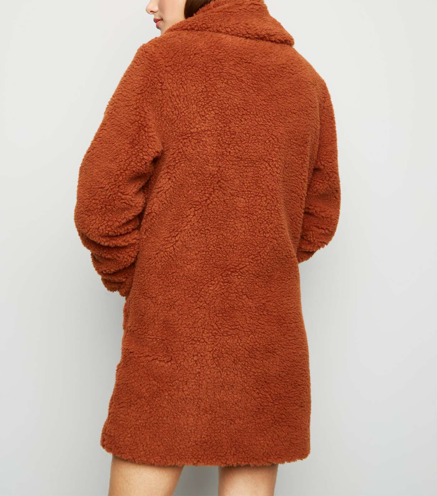 Rust Quilted Lining Teddy Coat Image 3