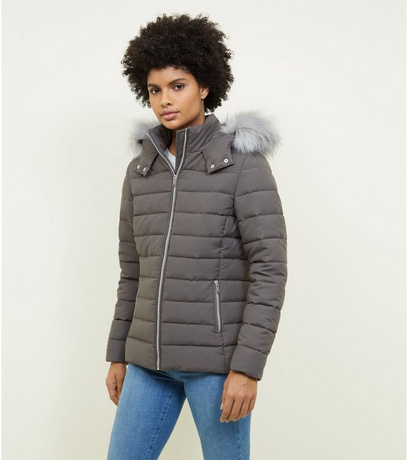 New Look Dark Grey Hooded Puffer Jacket at £39.99 | love the brands