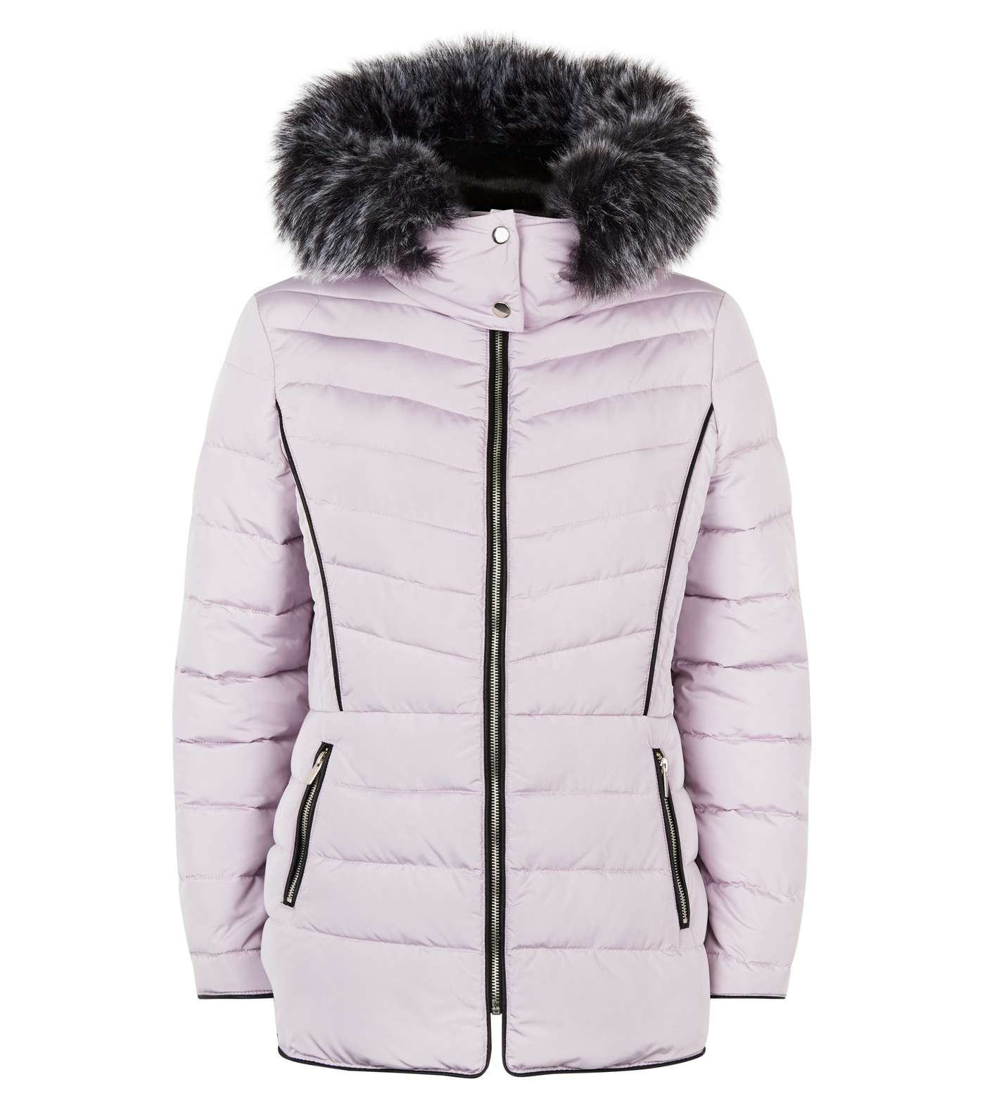 Lilac Faux Fur Trim Hooded Puffer Jacket Image 4
