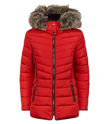 red puffer coat new look