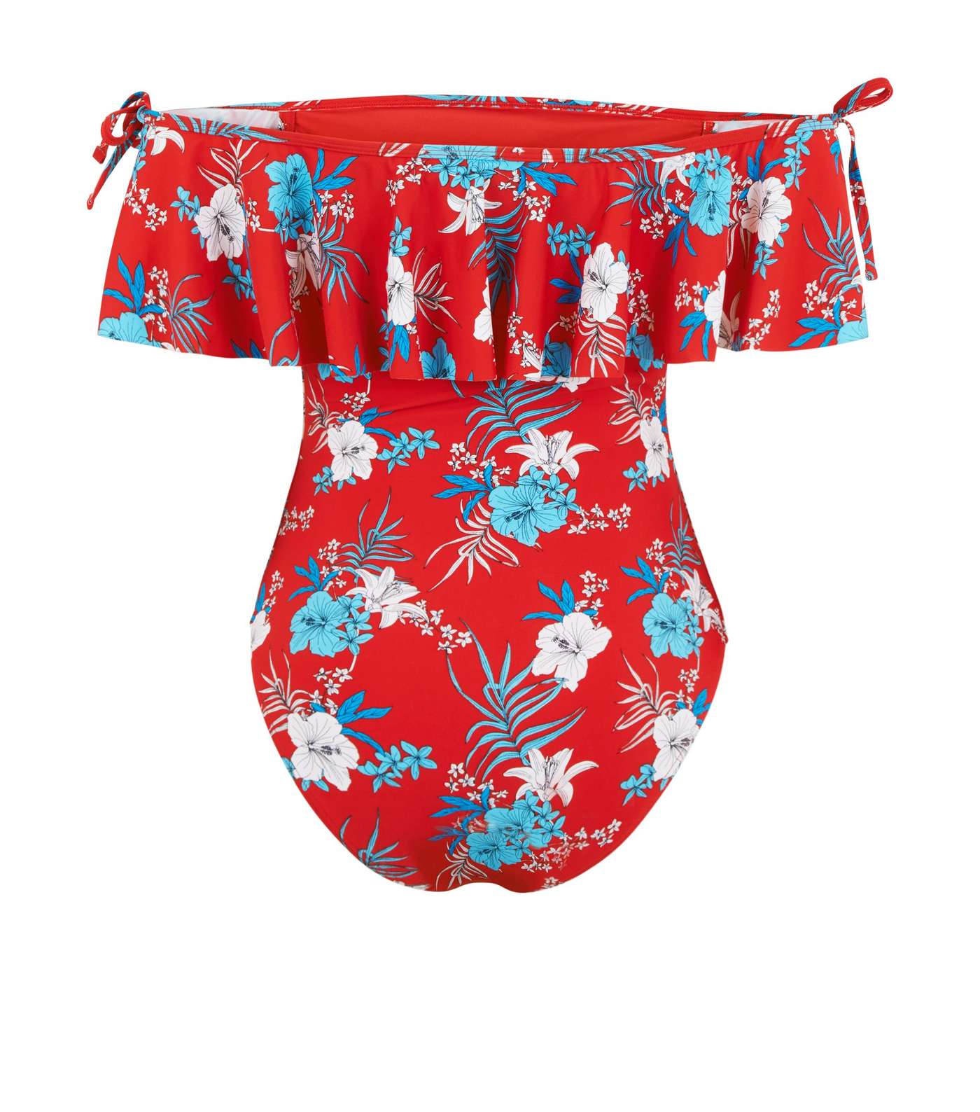Red Floral Frill Bardot Swimsuit  Image 5