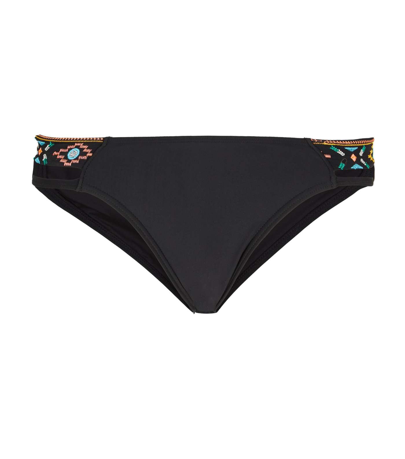 Black Geometric Embroidered Strap Side Bikini Bottoms Image 4