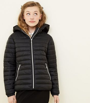 girls black puffer jacket with hood