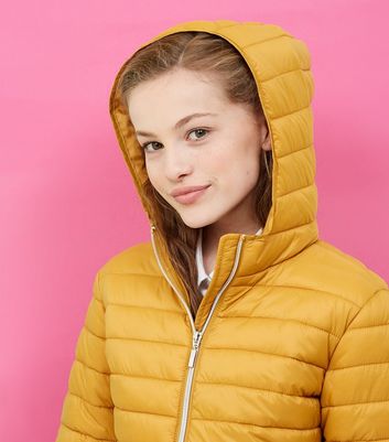 Girls Mustard Lightweight Hooded Puffer Jacket New Look