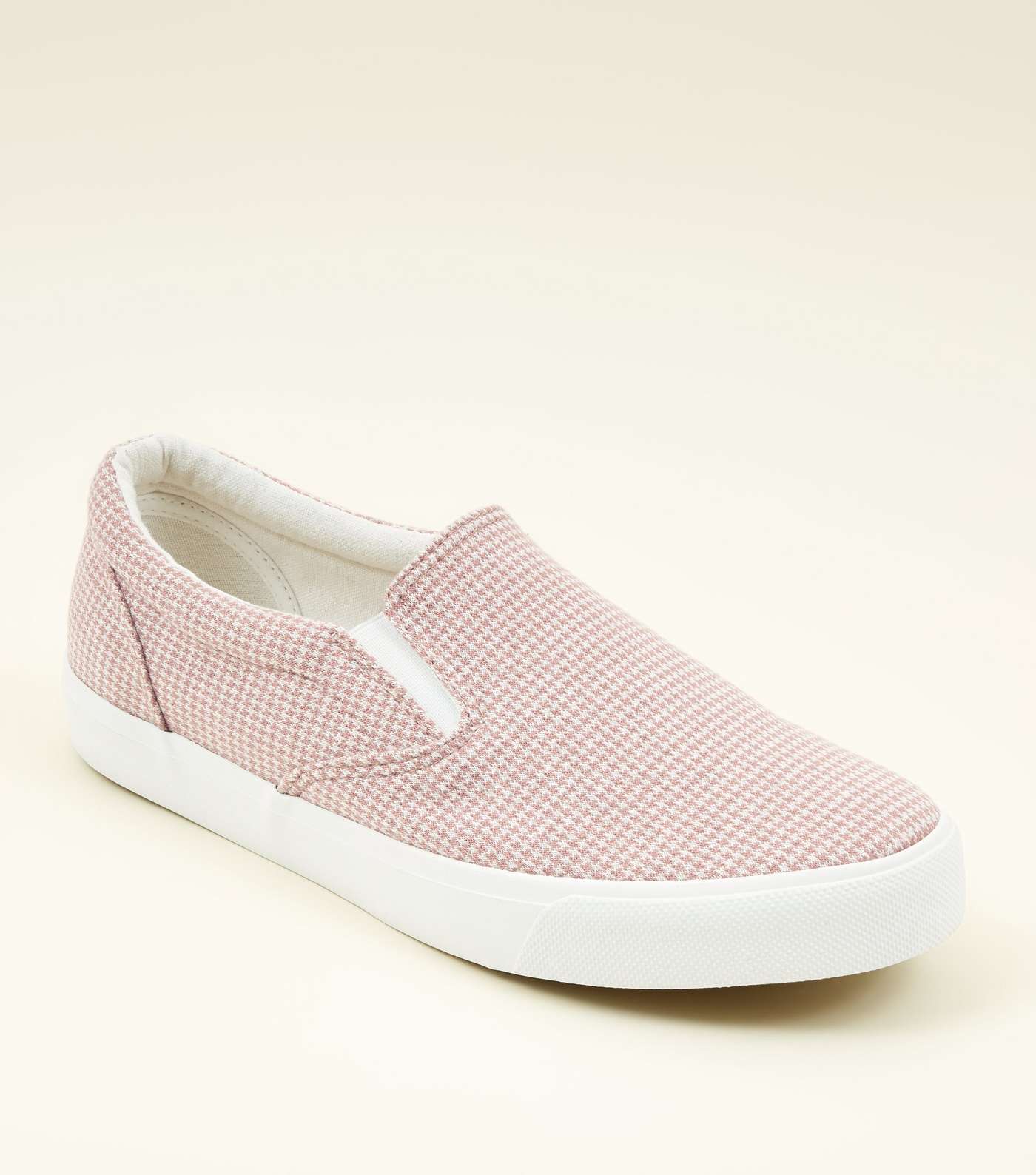 Pink Canvas Houndstooth Slip On Trainers