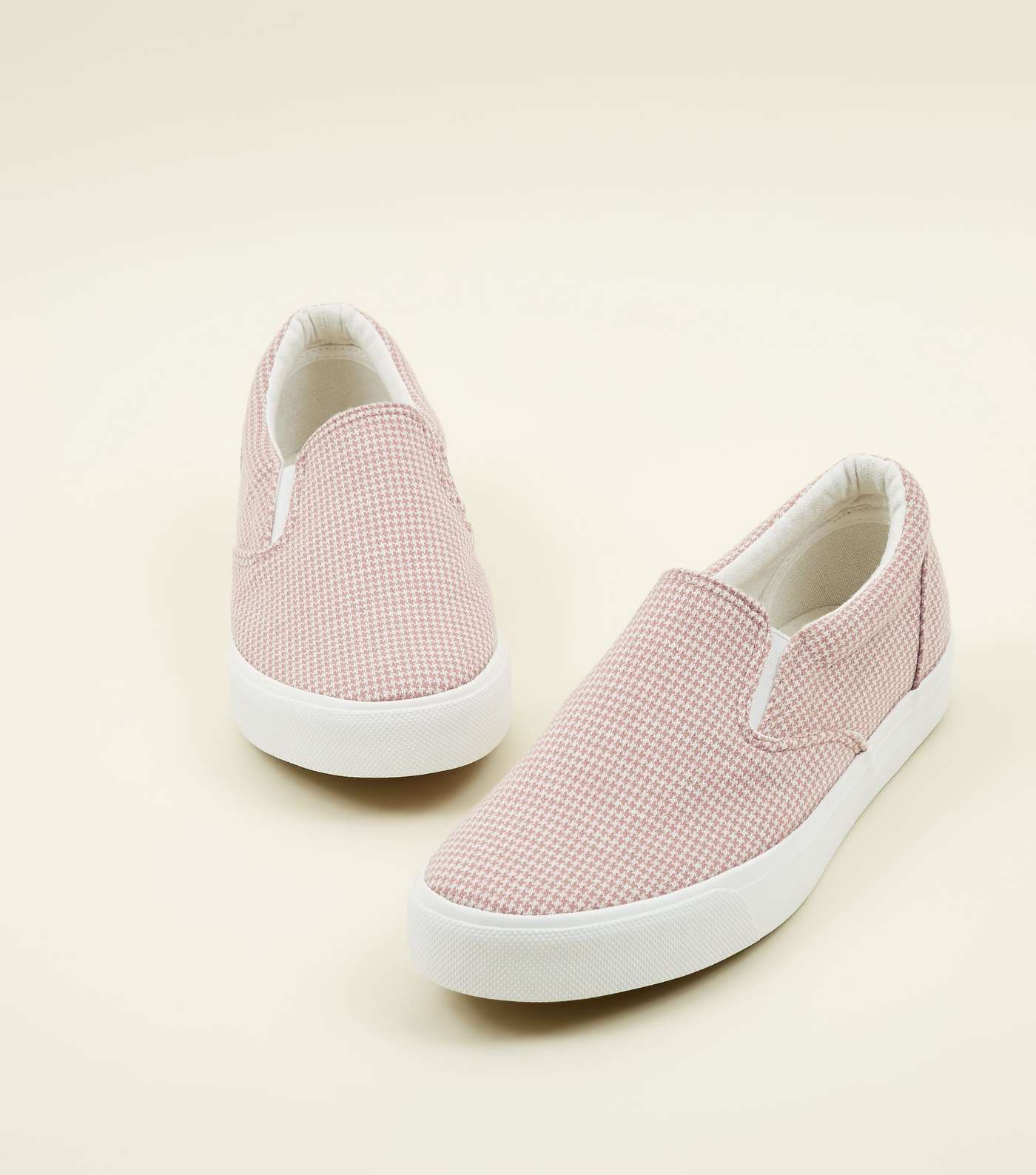Pink Canvas Houndstooth Slip On Trainers Image 3
