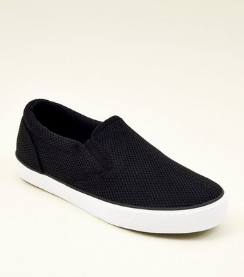 Black Knitted Slip On Trainers | New Look
