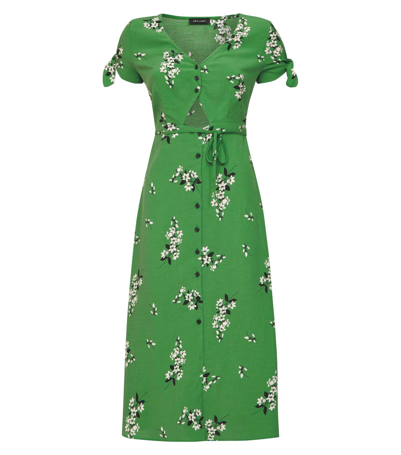 Green Floral Button Up Cut Out Midi Dress Image 4