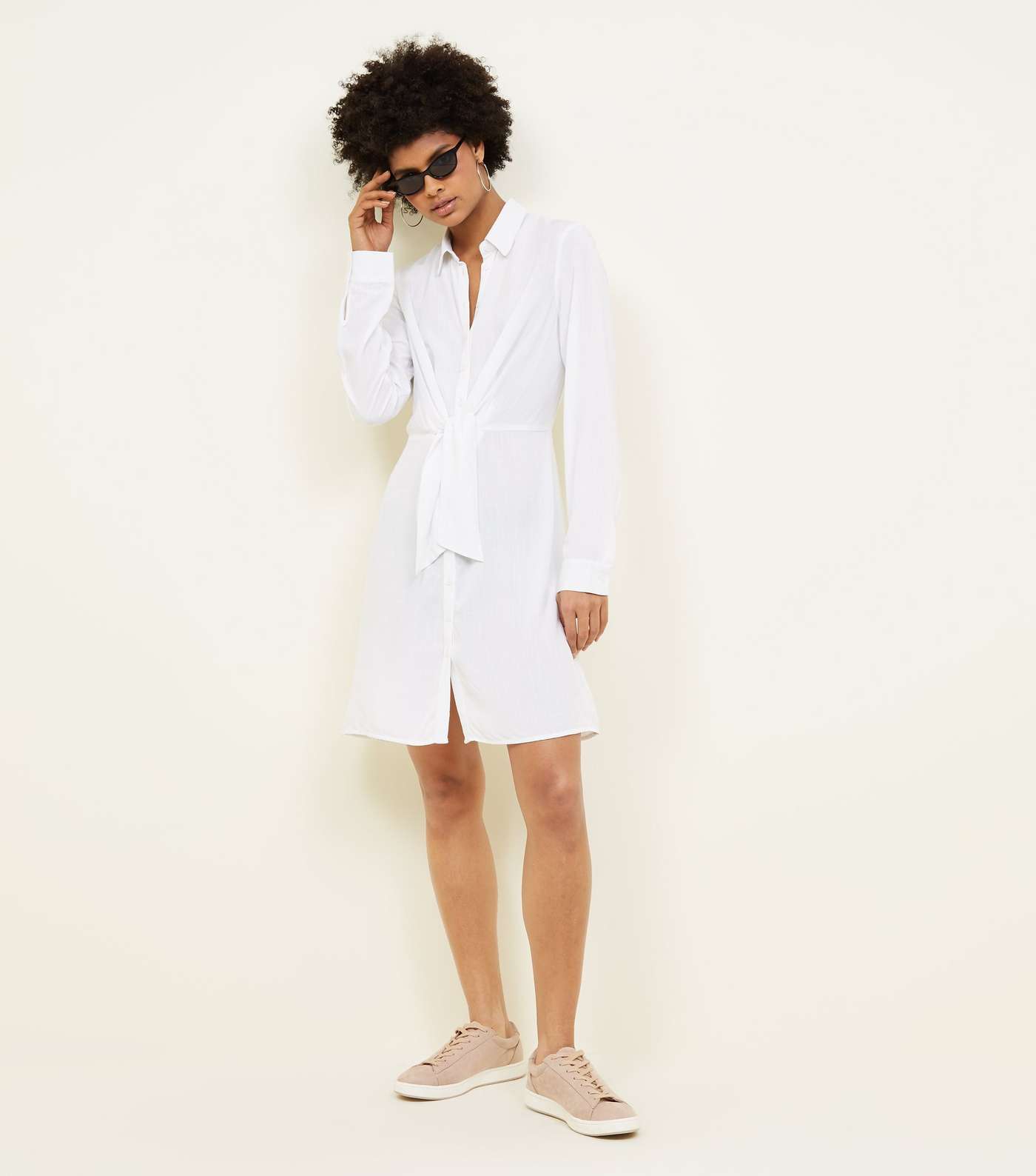 White Tie Front Shirt Dress Image 5