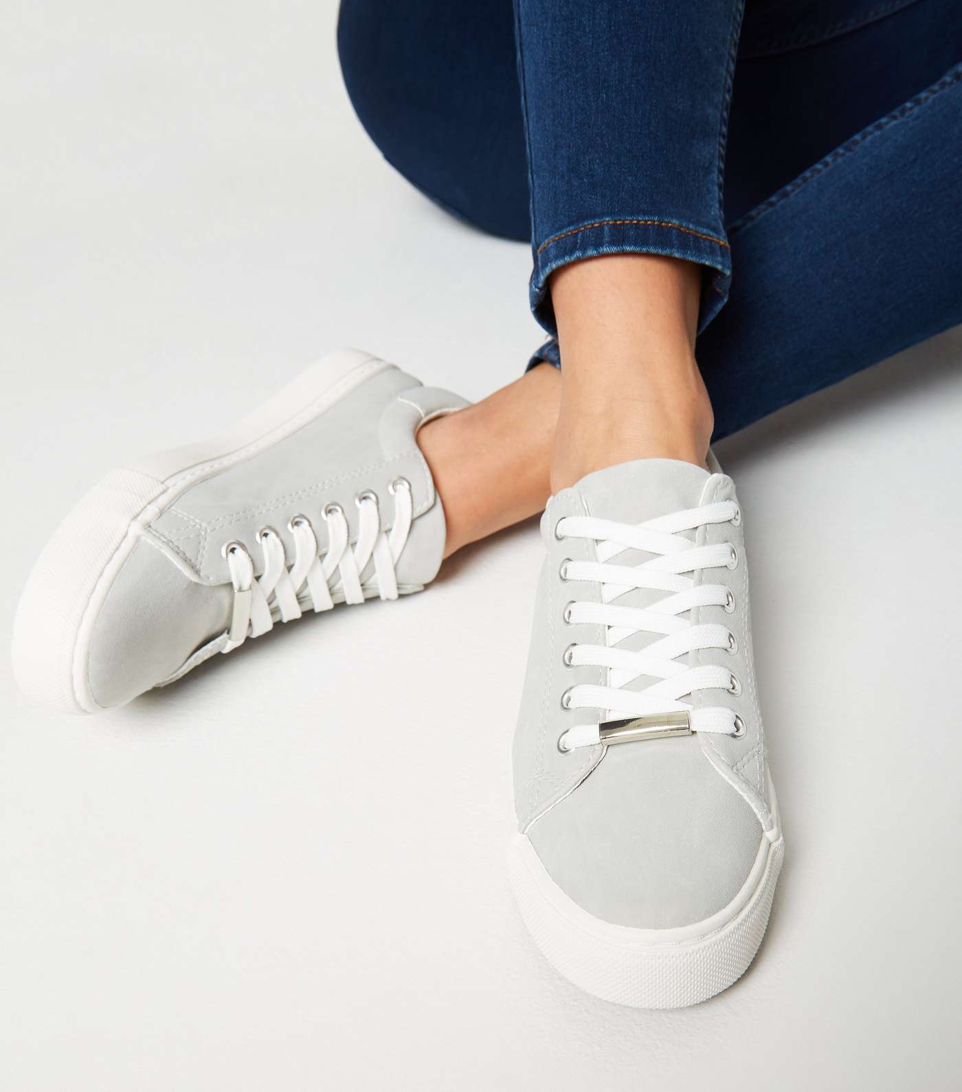 Grey Faux Nubuck Lace Up Trainers Image 2