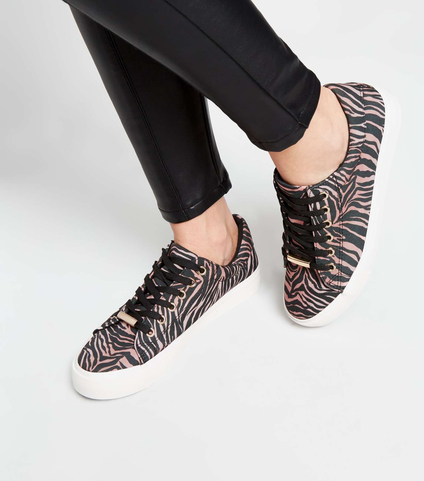 Mink Tiger Print Lace Up Trainers Image 2