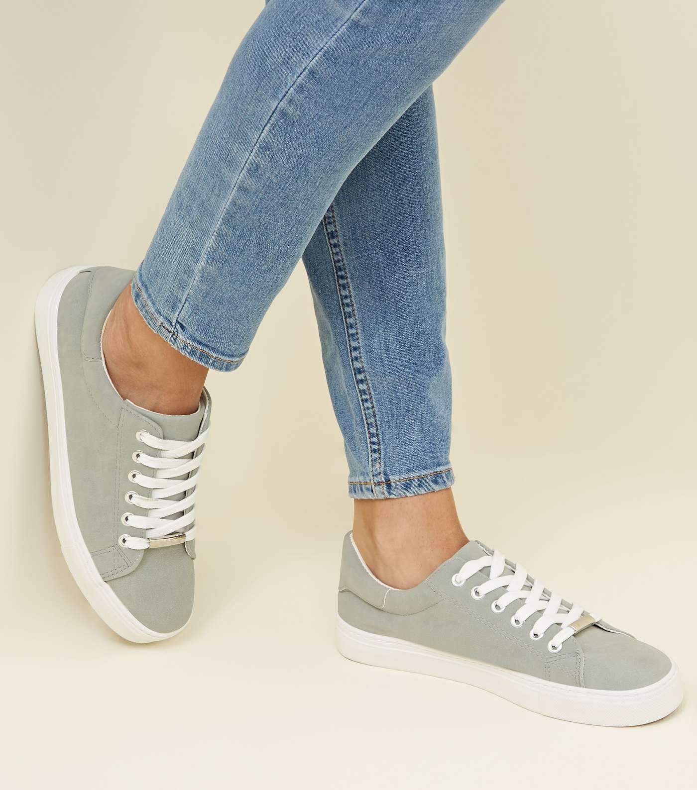 Mint Green Faux Nubuck Lace Up Trainers Image 2