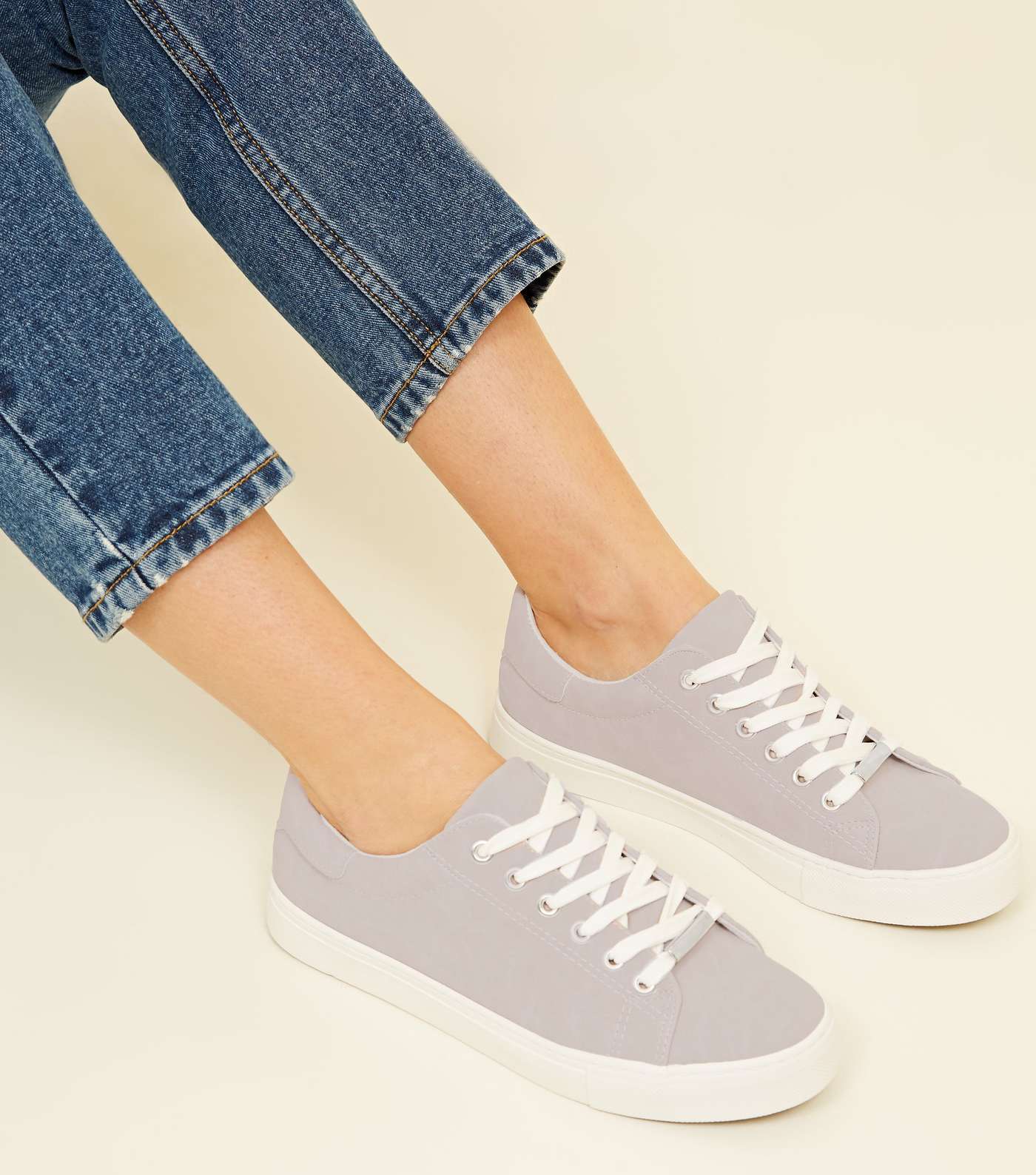 Lilac Faux Nubuck Lace Up Trainers Image 2