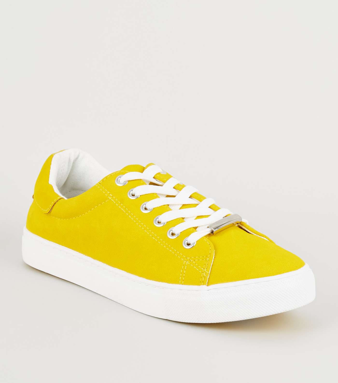Yellow Faux Nubuck Lace Up Trainers