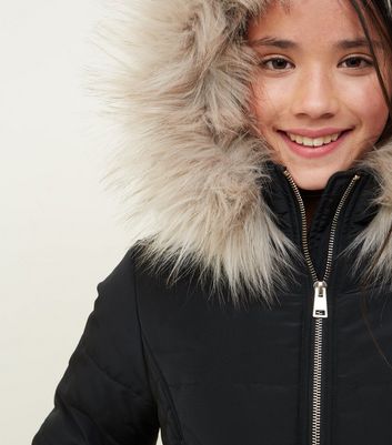 Miss selfridge padded jacket with faux fur trim outlet in black