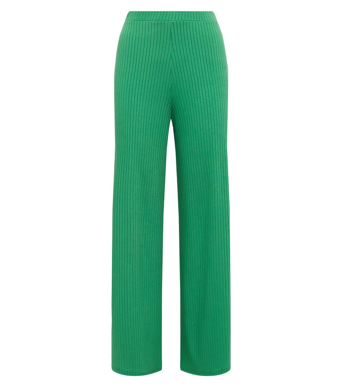 Green Ribbed Flared Split Side Trousers Image 4