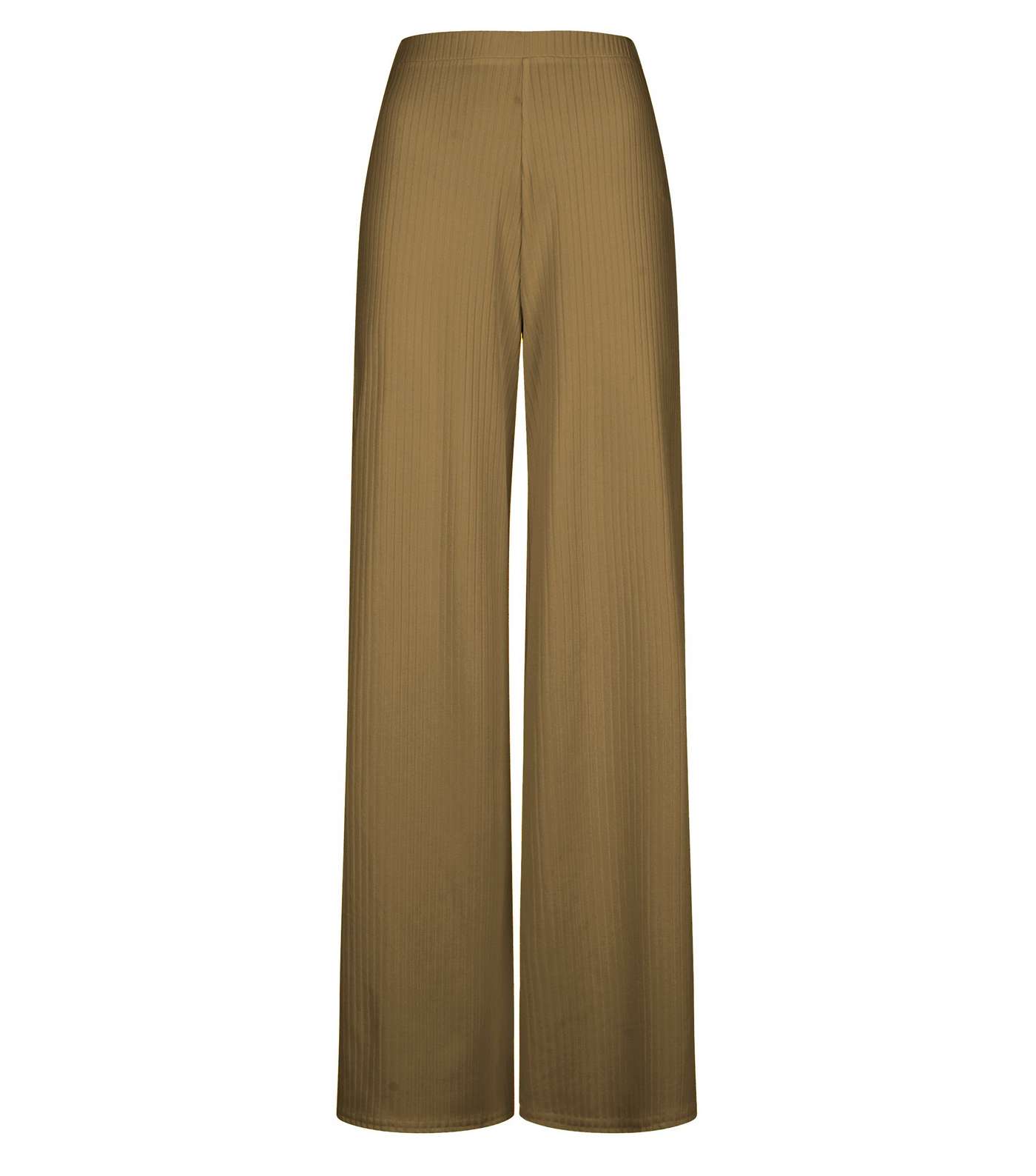 Khaki Ribbed Flared Split Side Trousers Image 4