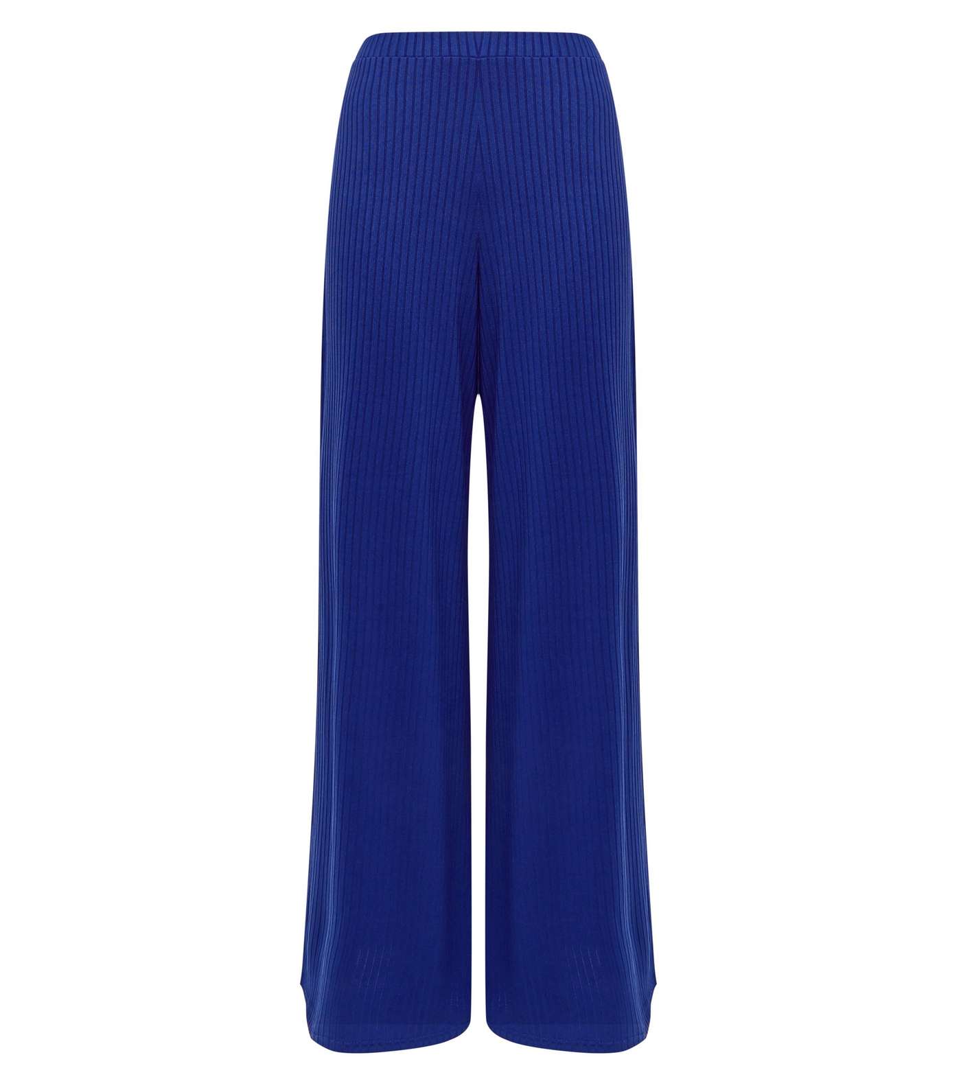 Blue Ribbed Flared Split Side Trousers Image 4