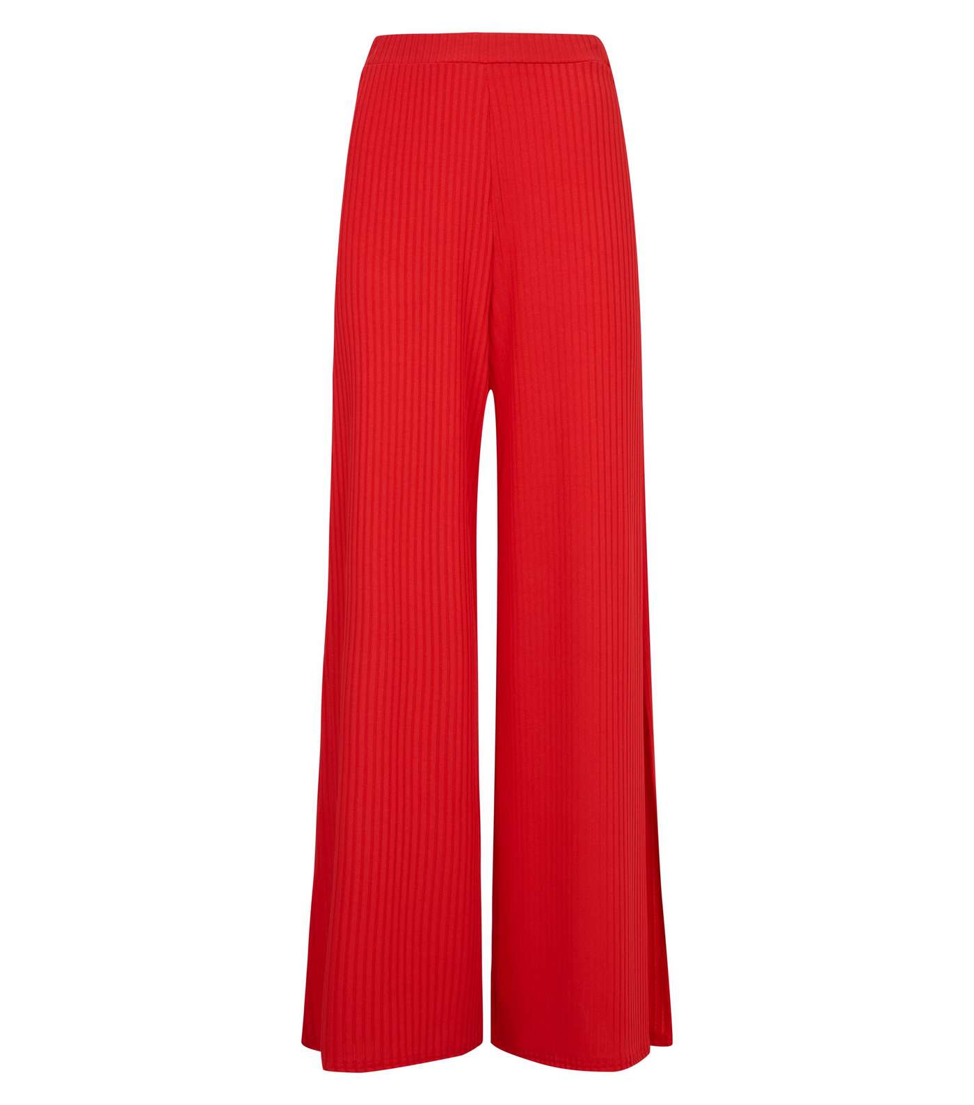 Red Ribbed Flared Side Split Trousers Image 4