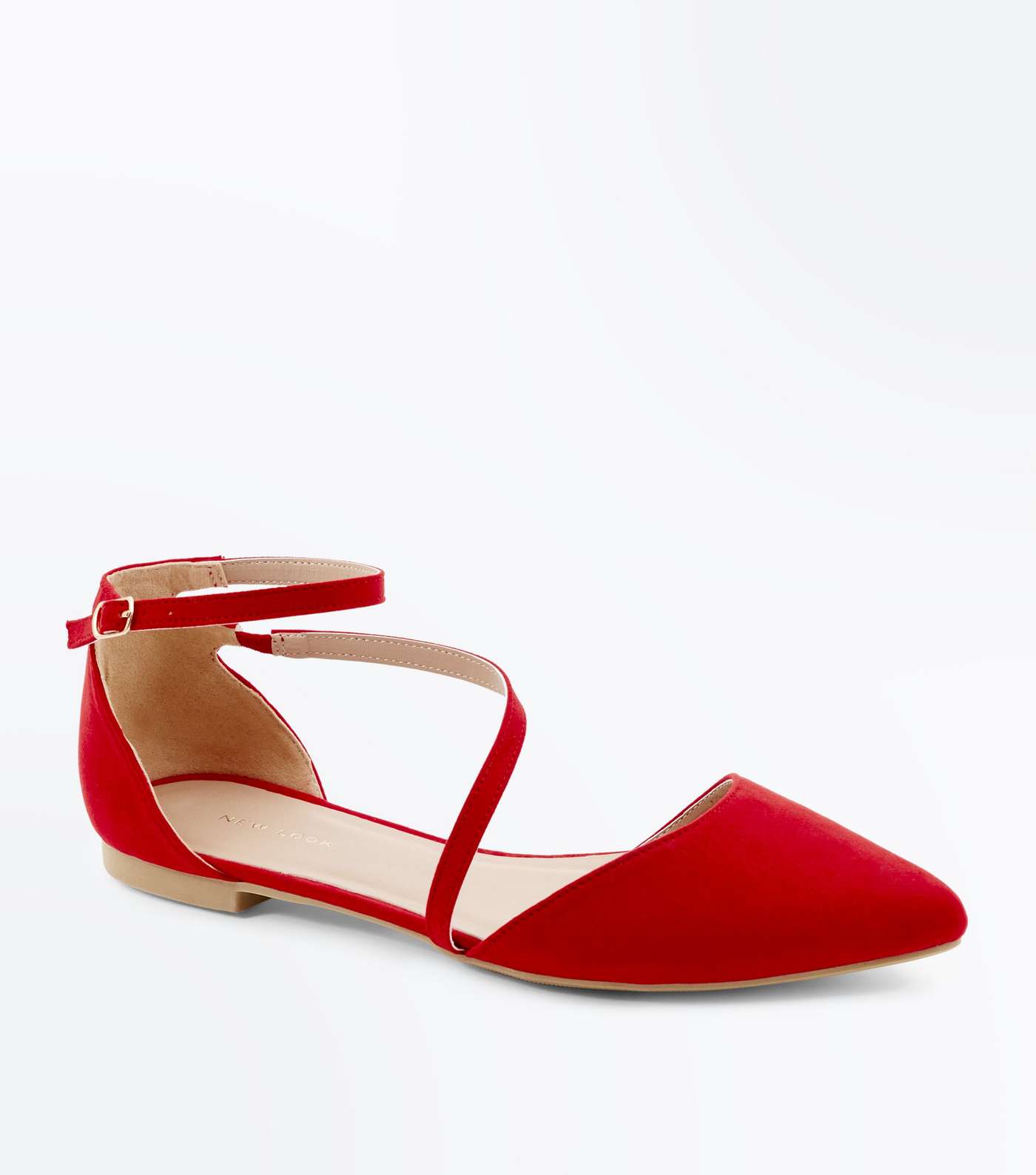 Red Suedette Asymmetric Strap Pointed Pumps