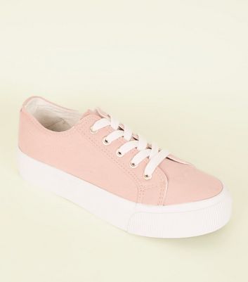 Wide Fit Nude Canvas Flatform Trainers 