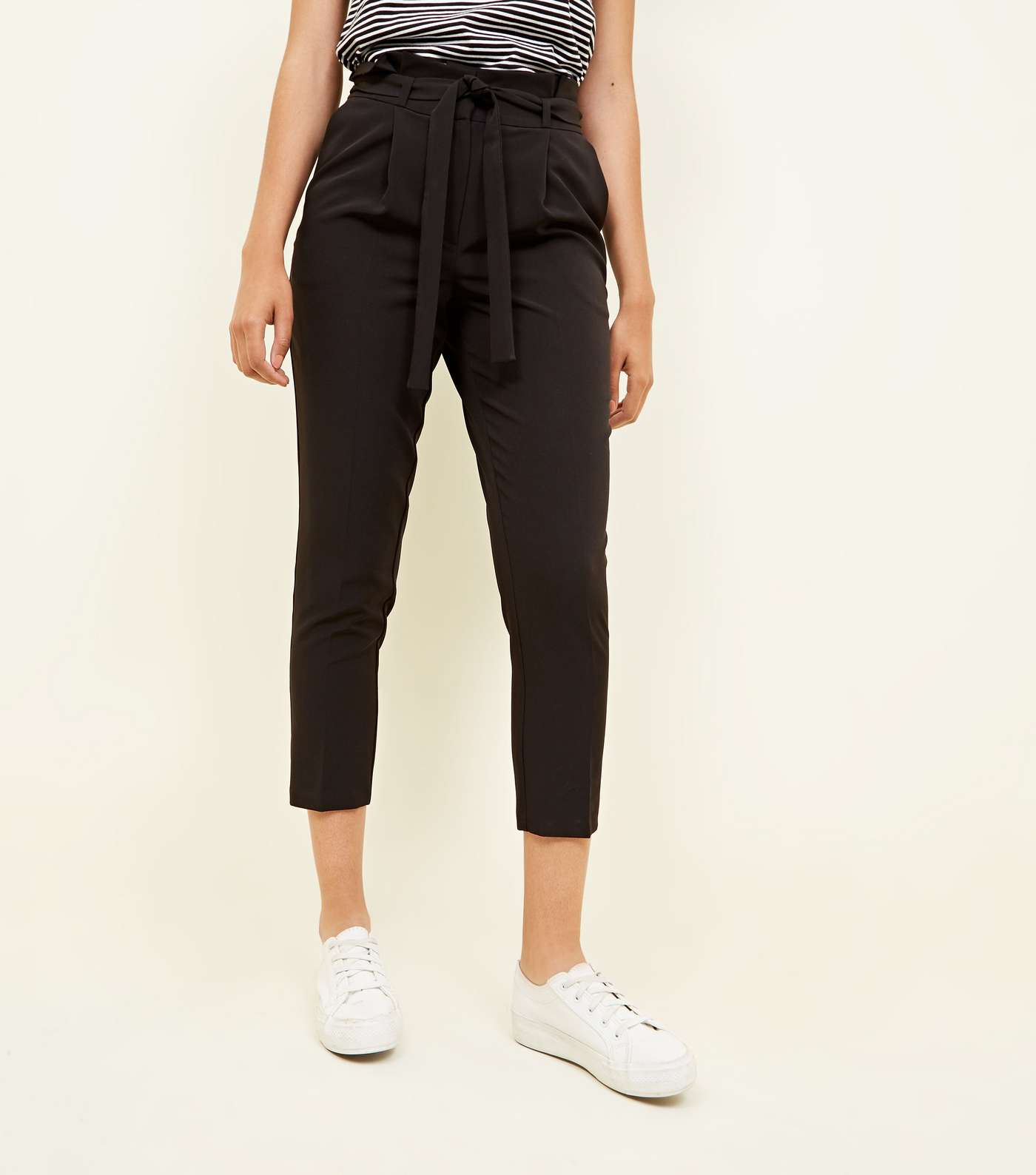 Black Paperbag Waist Tapered Trousers Image 2
