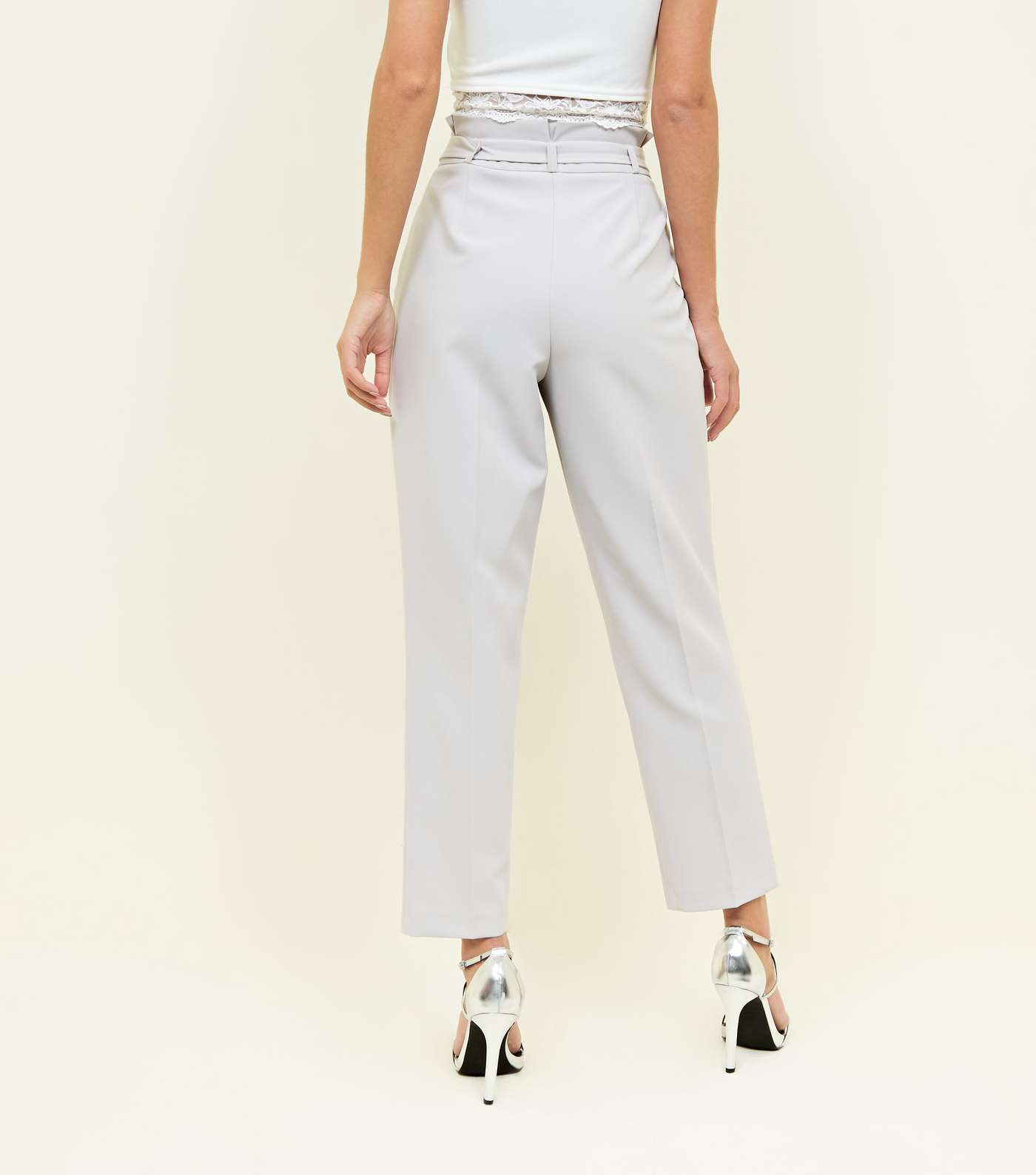 Pale Grey Paperbag Tapered Trousers Image 3