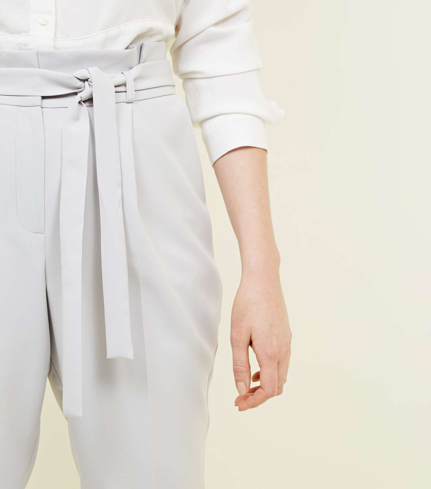 Pale Grey Paperbag Tapered Trousers Image 5