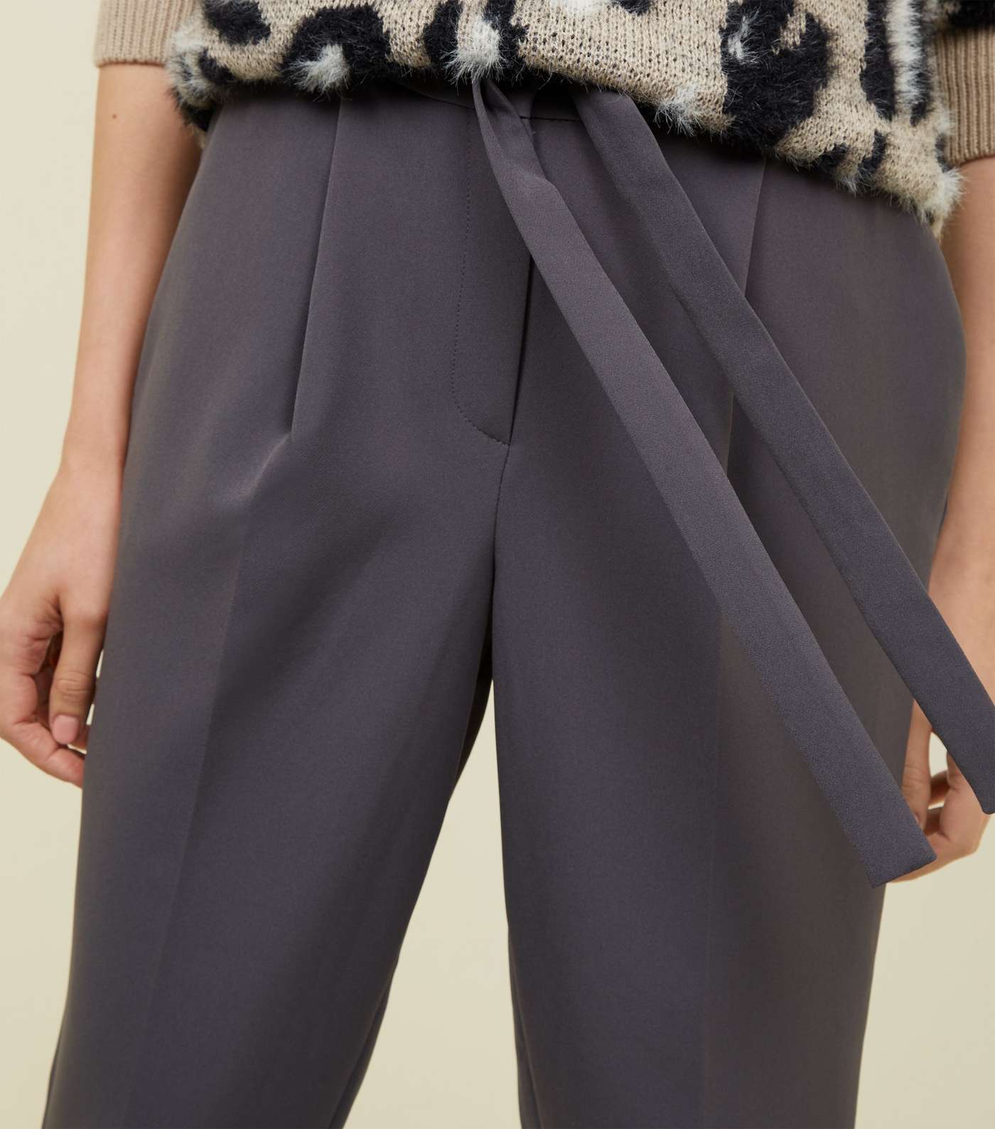Grey Paperbag Waist Tapered Trousers Image 3