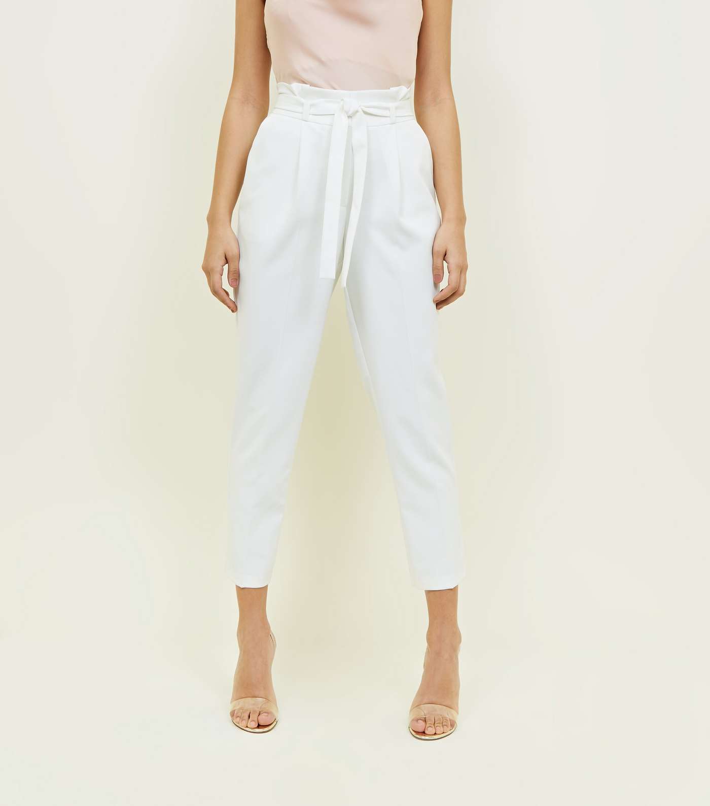White Paperbag Tapered Trousers Image 2