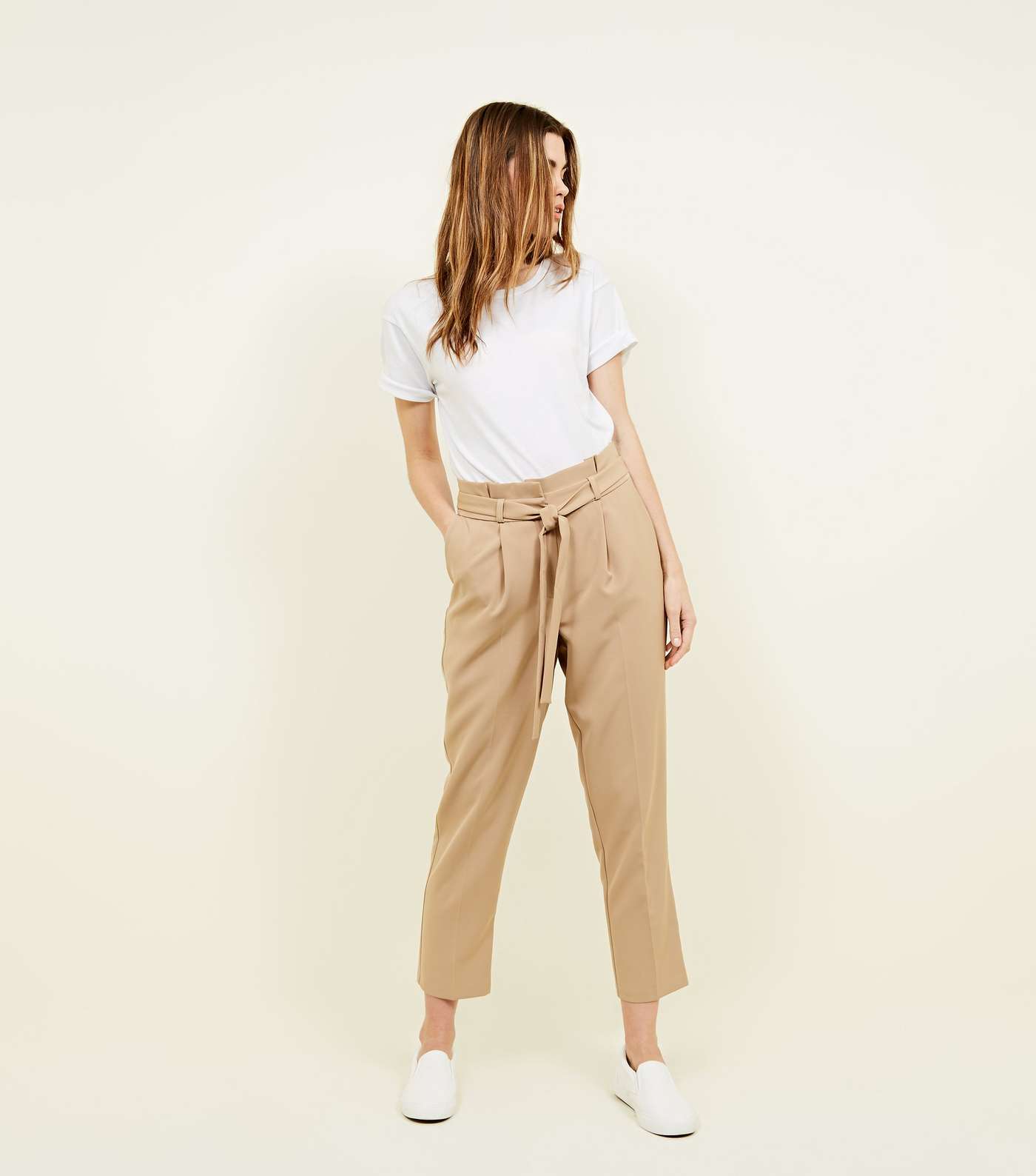 Camel Paperbag Tapered Trousers