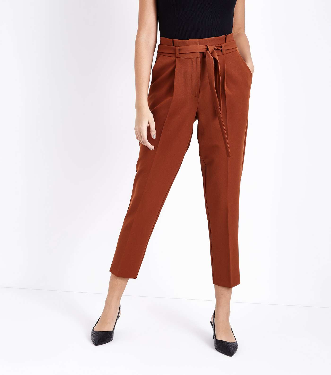 Dark Brown Paperbag Waist Tapered Trousers Image 2